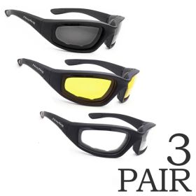 3Pair Motorcycle Riding Glasses Wind Resistant Bike Goggles UV Protection Resistant Padded Comfortable Outdoor Sport Goggles (Option: 3MixedColor)
