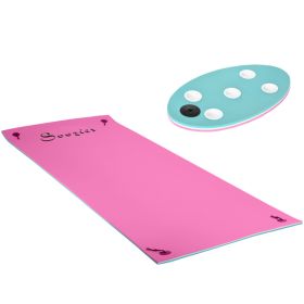 12 x 5 Lily Pad Floating Mat with Cup Holder Table, 3-Layer Portable Roll-Up Water Mat Float Dock for 2-3 People, on Lake, River, Beach, Swimming (Option: Pink-1540x420x420 mm)
